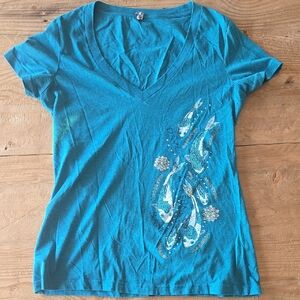 Dave Matheqs Teal Graphic Women's Top